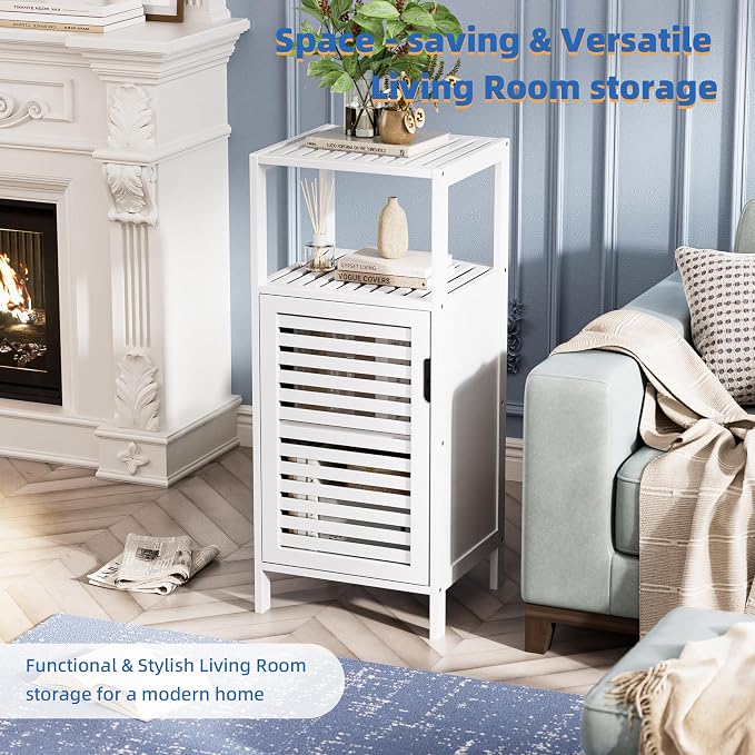 HITNET Bamboo Bathroom Storage Cabinet, 4 Tier Small White Floor Cabinet - Image 4