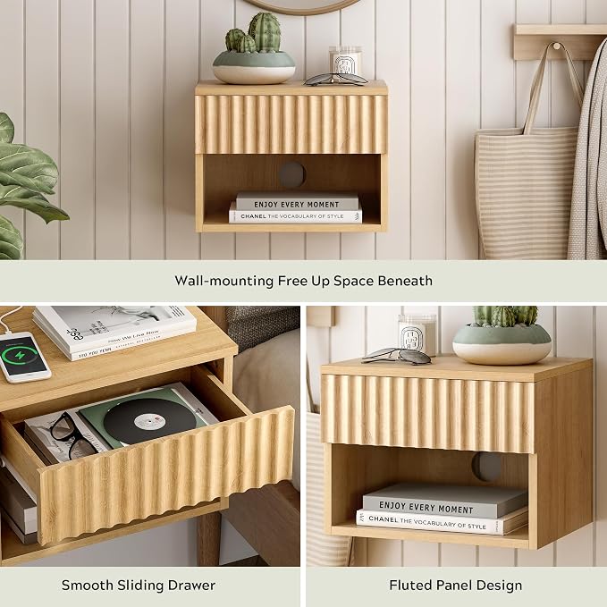 EYYTHUNG Fluted TV Stands Set of 4, Modern Small Floating Nightstand - Image 3