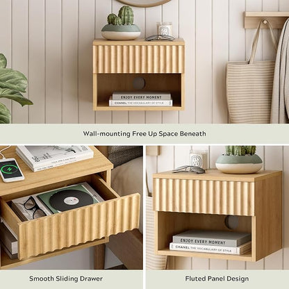 EYYTHUNG Fluted TV Stands Set of 4, Modern Small Floating Nightstand - Image 3