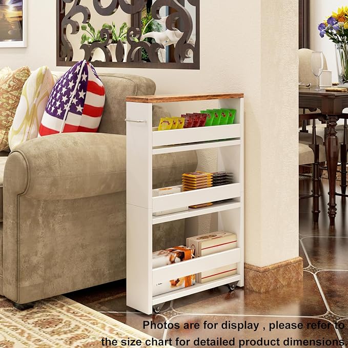 TEAMIX 4 Tier White Slim Storage Cart - Image 6