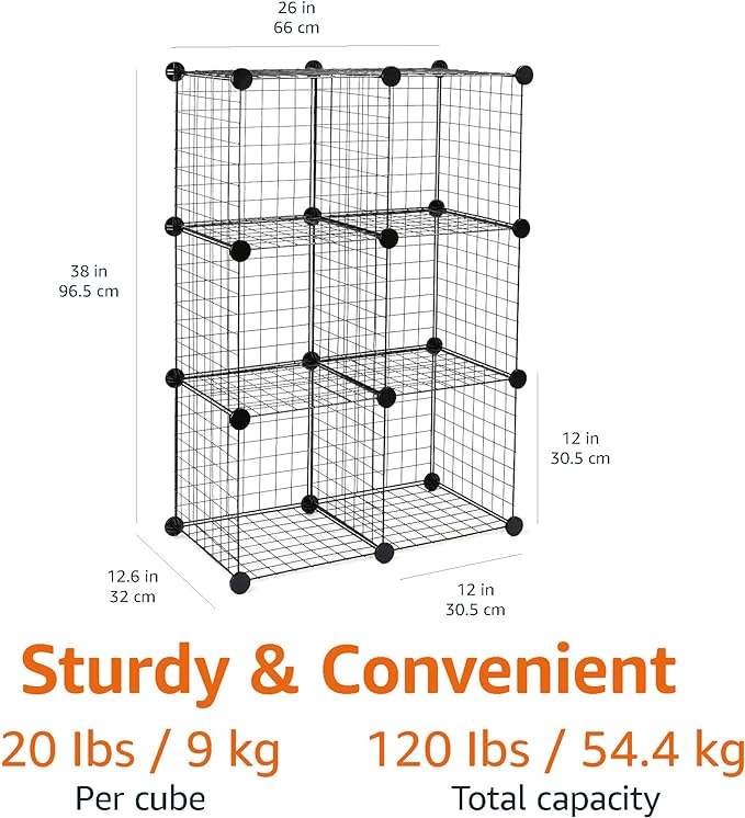 Amazon Basics Cube Wire Grid Stackable Storage Shelves, 12.6"D x 26"W x 38"H - Image 2