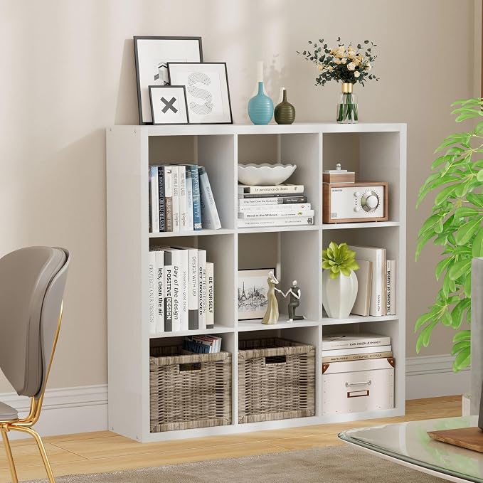 9-Cube Storage Organizer, Wooden Cube Shelf Bookcase by JPIZISO