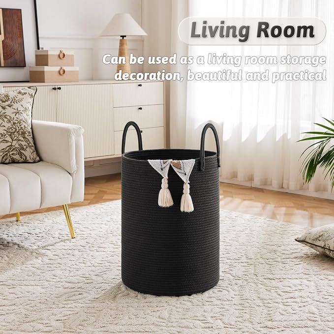 Laundry Basket, Woven Cotton Rope Laundry Hamper, 80L - Image 2