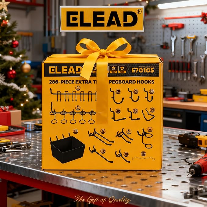 ELEAD 286-Piece Extra Thick Pegboard Hooks Set, 1/4" Heavy Duty Black Peg Board - Image 9