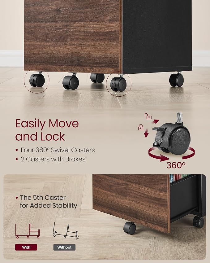 VASAGLE 2-Drawer File Cabinet, Small Rolling Filing Cabinet - Image 6