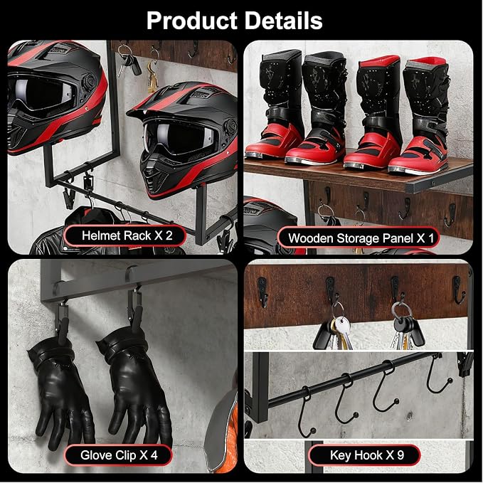 Motorcycle Helmet Wall Mount Rack, Heavy-Duty Helmet Holder - Image 6