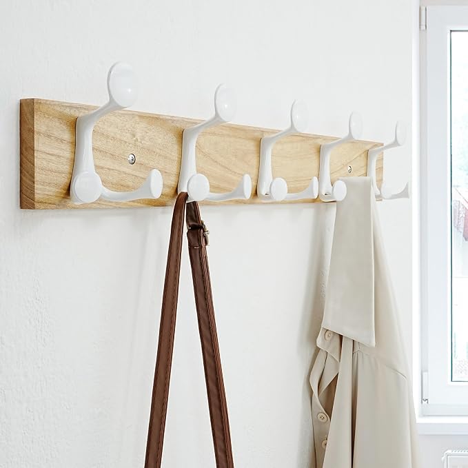SKOLOO 24-Inch Natural Wood Coat Rack Wall Mount - Image 2