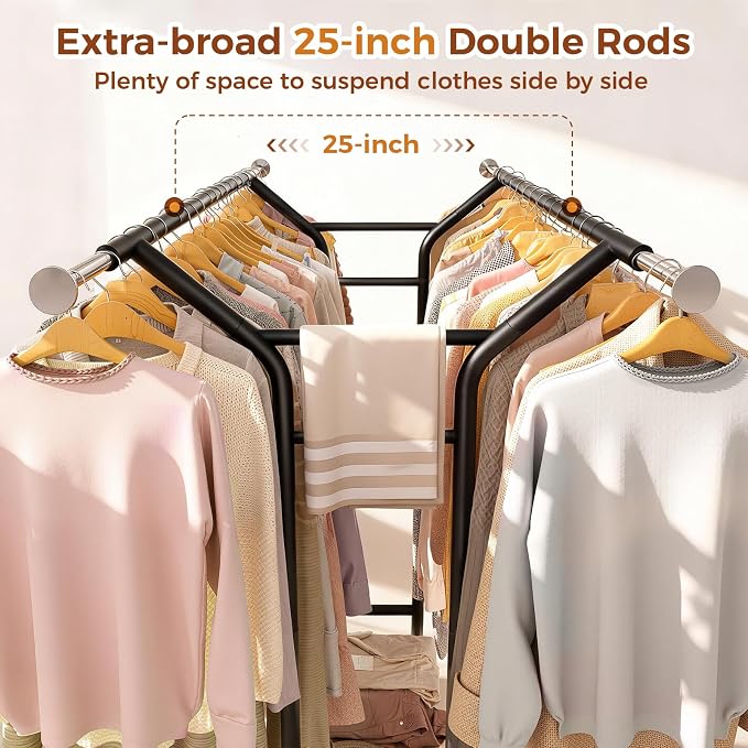 Luxspire Heavy Duty Clothes Rack Load 650 LBS, Double Rod Clothing Racks - Image 5