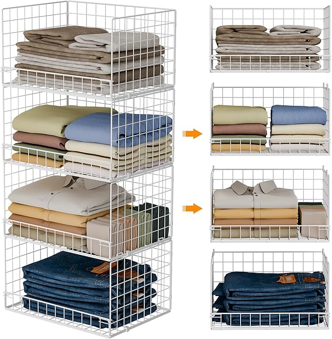 4-Tier Stackable Closet Organizers and Storage Basket, Foldable Closet Shelf by FollowWithYociyogaTogether