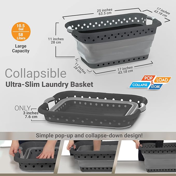 Pop & Load Collapse & Store 1 Large 25" Slim Collapsible Plastic Laundry Basket - Image 3