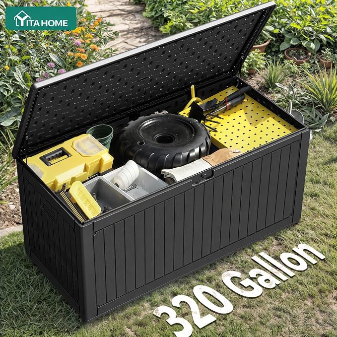 YITAHOME 320 Gallon Extra Large Deck Box, Double-Wall Resin Outdoor Storage Box - Image 6