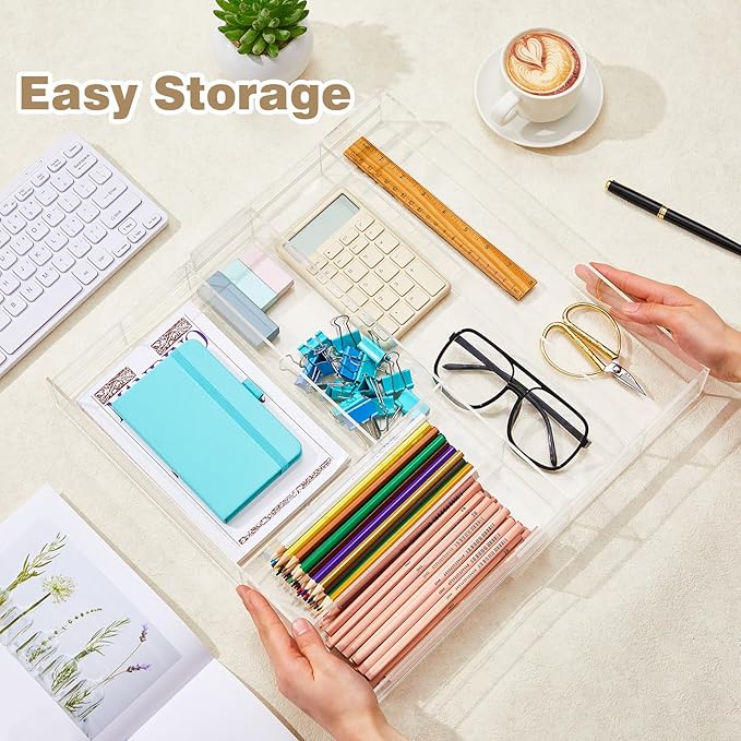 2 Pcs Acrylic Drawer Organizer 9'' up to 18'' x 15'' x 2'' Expandable Drawer - Image 4