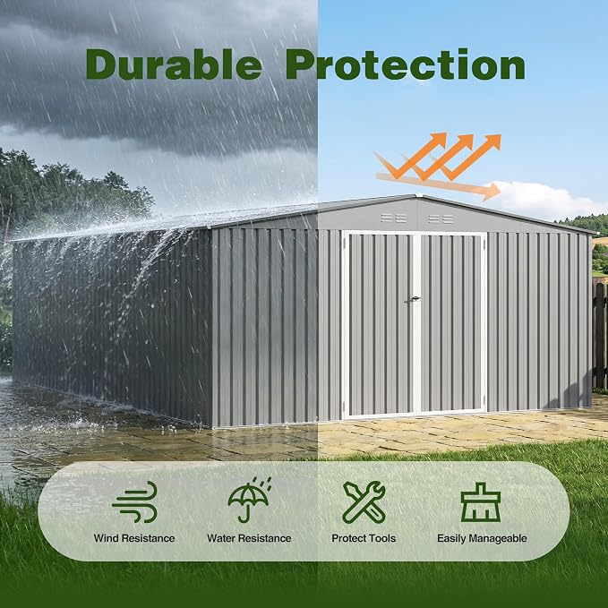 14 x 12 FT Outdoor Storage Shed, Heavy-Duty Galvanized Steel Tool Shed - Image 5