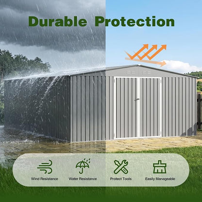 14 x 12 FT Outdoor Storage Shed, Heavy-Duty Galvanized Steel Tool Shed - Image 5
