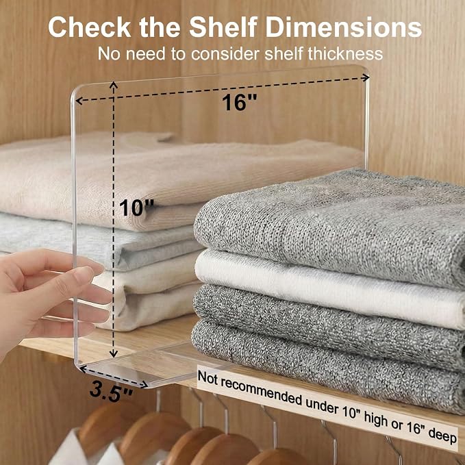 SortNStore Shelf Dividers for Closet Organization: 10" Tall x 16" Deep - Image 2
