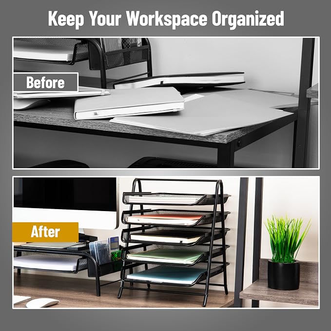 Mind Reader 5-Tier Paper Tray Organizer, Vertical Desktop File Storage Rack - Image 5