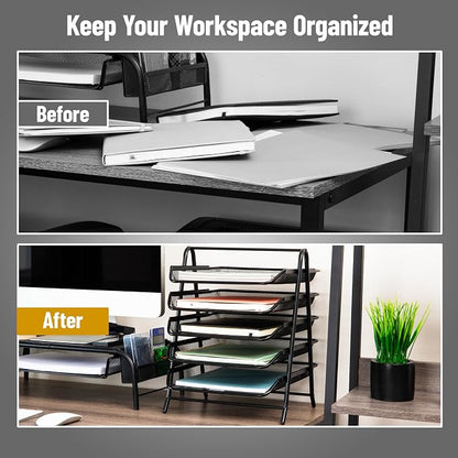 Mind Reader 5-Tier Paper Tray Organizer, Vertical Desktop File Storage Rack - Image 5