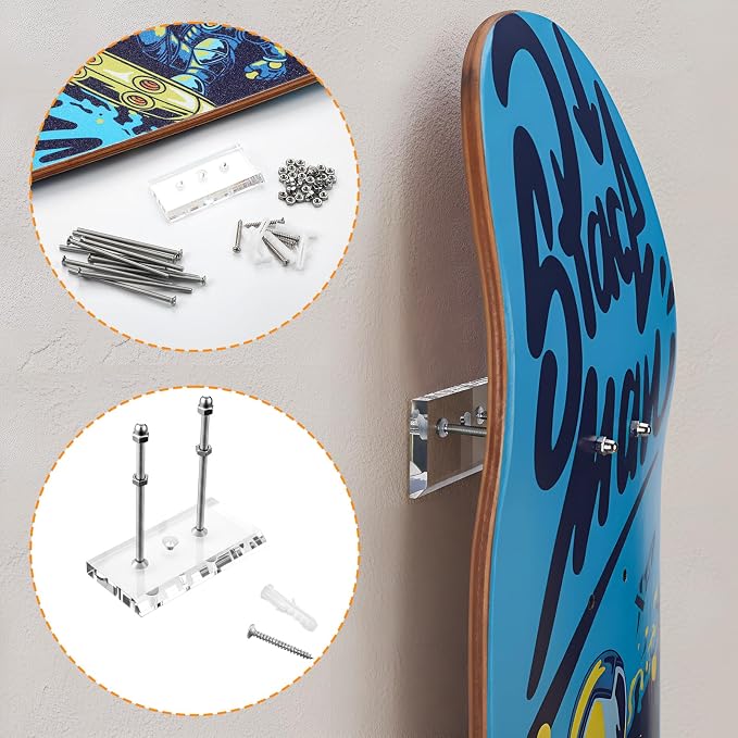 6 Pcs Skateboard Wall Mount Clear Acrylic Floating Skateboard Hanger - Image 4