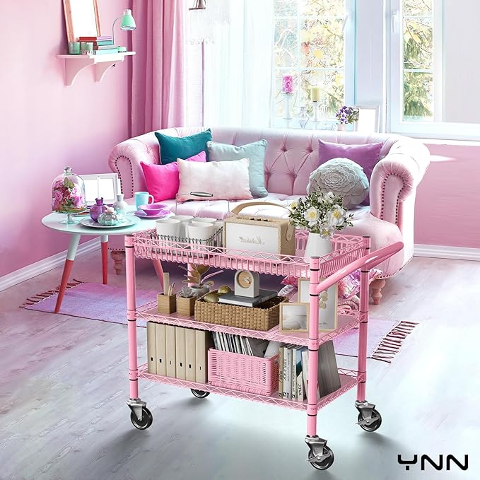 YNN Pink Rolling Cart, 990Lbs 3 Tier Heavy Duty Metal Cart - Image 5