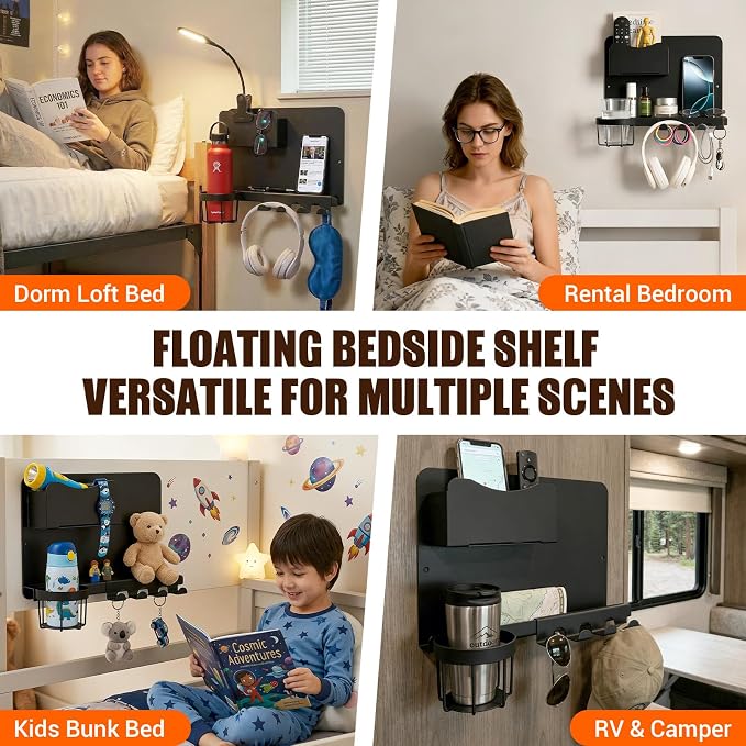 Floating Bedside Wall Shelf, Metal Bedside Wall Organizer - Image 7