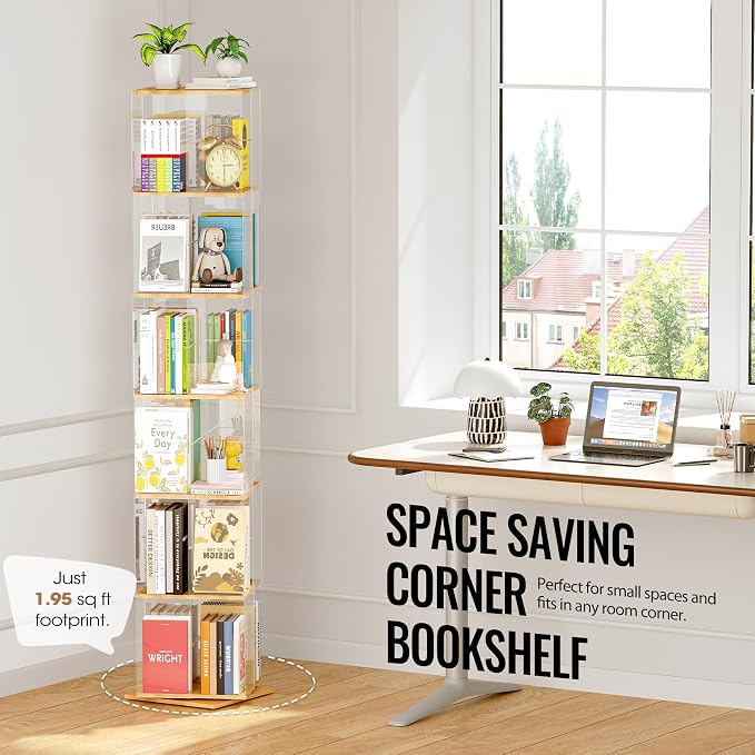 TAKEKIT 6-Tier Rotating Bookshelf, 360° Spinning Book Shelf Tower - Image 6