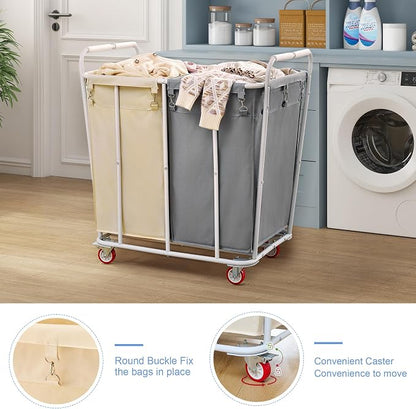 Hoctieon 2 Section Laundry Sorter Cart, 400L Rolling Hamper - Image 8
