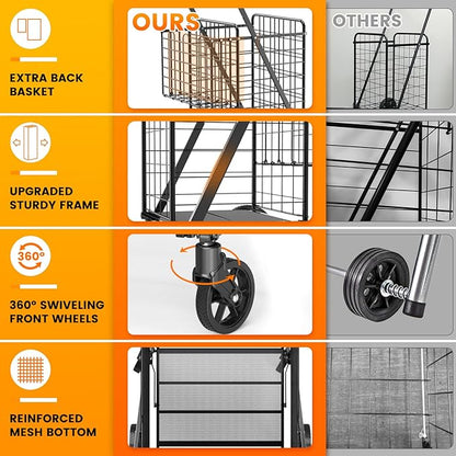 455lbs Shopping Cart for Groceries, Large Heavy Duty Grocery Cart on Wheels | - Image 3