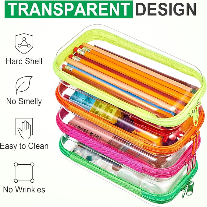 Hoolerry 4 Pcs Hard Clear Zipper Case Makeup Bags Plastic Pencil Pouch - Image 4