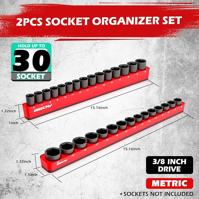2-Piece 3/8"-Drive Metric Magnetic Socket Organizer Set - Image 2