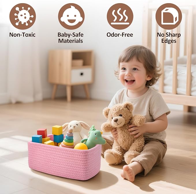 5-Pack Small Woven Rope Storage Baskets, 2 Sizes Organizer Bins | Fabric Cube - Image 4