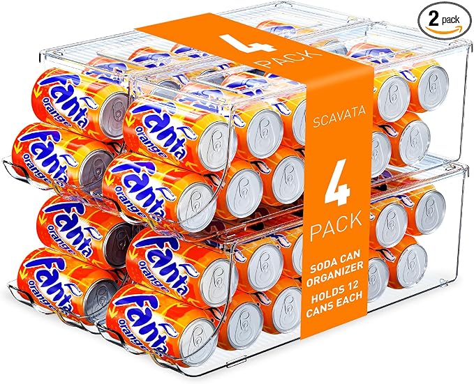 4 Pack Soda Can Organizer for Refrigerator, Stackable Canned Food Pop Cans by Tidyyourlife