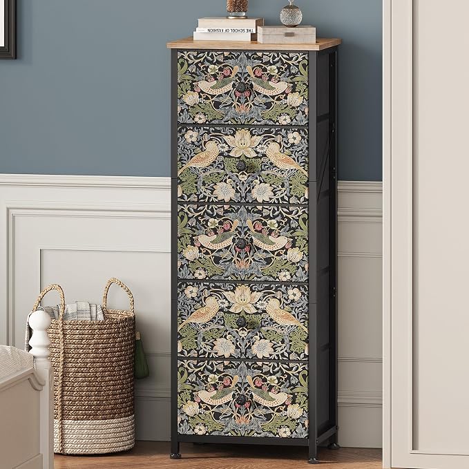 Dresser with 5 Fabric Drawers Strawberry Thief Drawer Dresser - Image 3