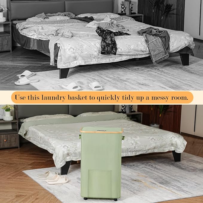Vincona Laundry Basket with Wheels, Dirty Clothes Hamper on Wheels, Rolling - Image 5