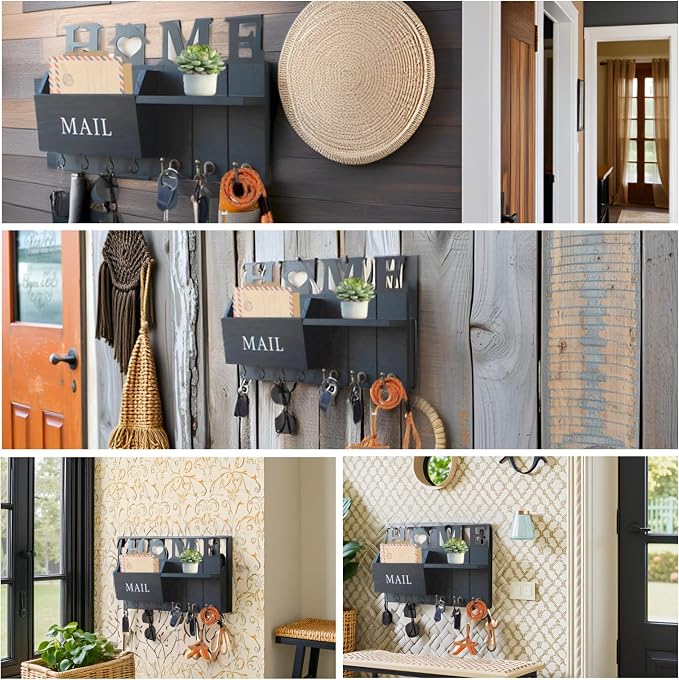 Rustic Wall Key Holder with Shelf & Hooks - Image 4