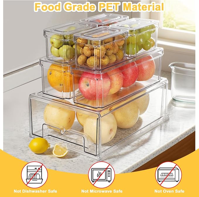 YINGRACE 7 Pack Fridge Organizer Bins, Stackable Refrigerator Organizers and - Image 5