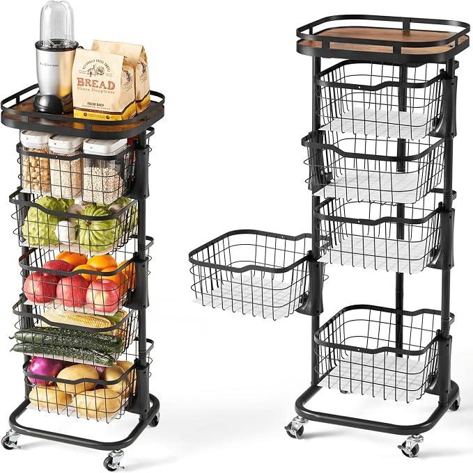 5 Tier Rotating Kitchen Storage Cart, Fruit Vegetable Potato Rack Stand | by OcyfymHome