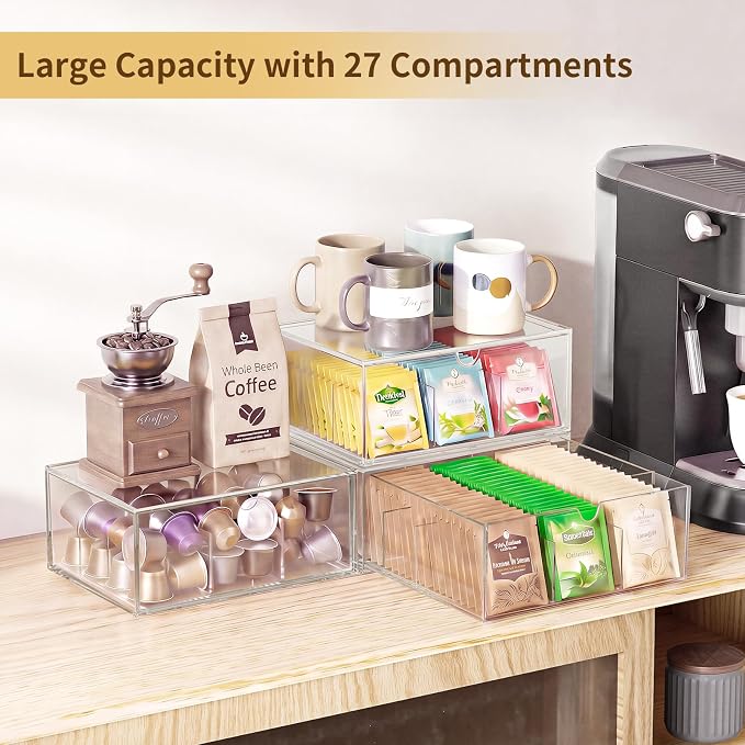 3 Pack Clear Tea Bag Organizer Drawer, Stackable Tea Storage Chest - Image 4