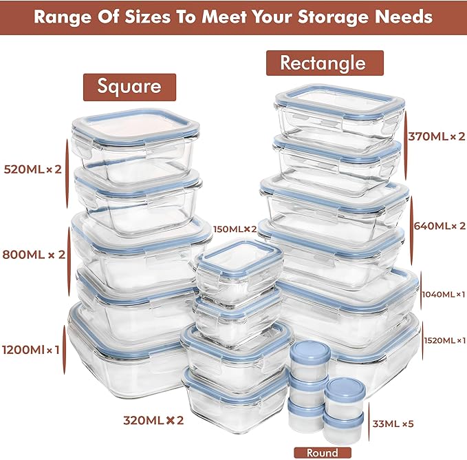 Razab 35 Pc Set Glass Food Storage Containers - Image 2