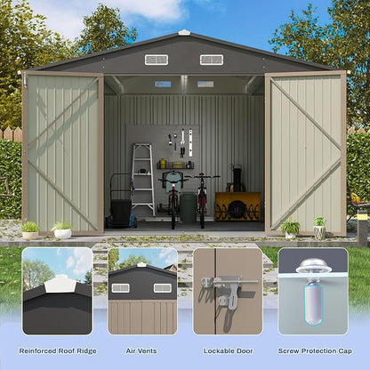Patiowell 10x8 FT Outdoor Storage Shed, Large Metal Tool Garden Sheds - Image 3