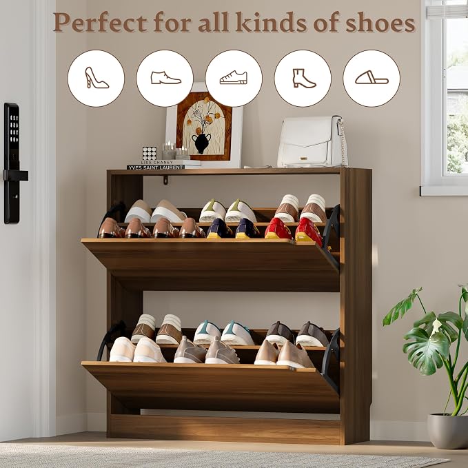 BORNOON Shoe Cabinet with 2 Flip Drawers, Slim Narrow Shoe Storage Cabinet - Image 4