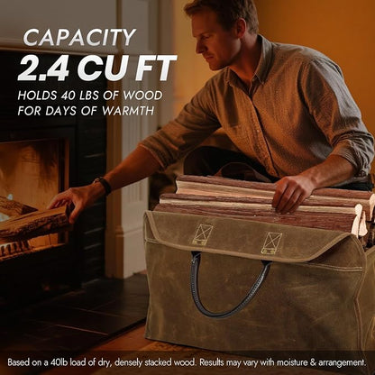 INNO STAGE Heavy Duty Wax Canvas Log Carrier Tote, Large Fire Wood Bag - Image 3