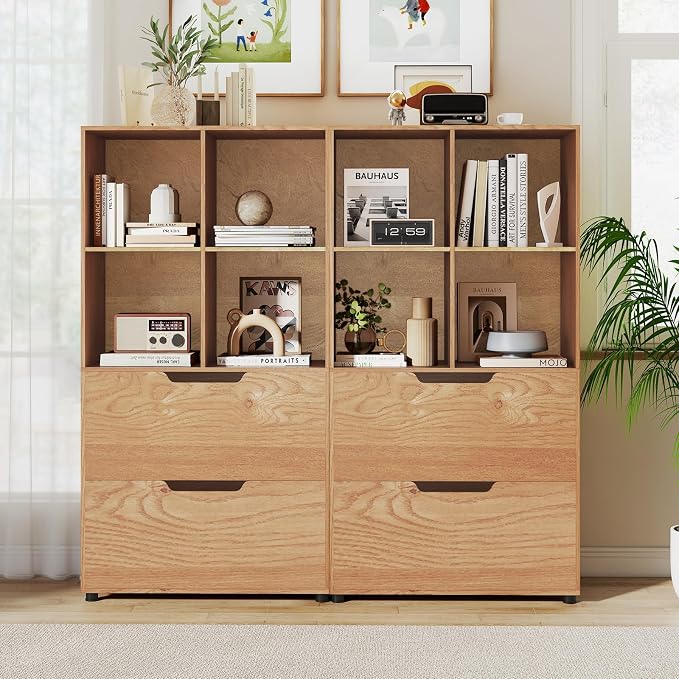 Giantex Bookshelf with 4 Cubes & 2 Drawers, 51” Tall Floor Bookcase with - Image 2