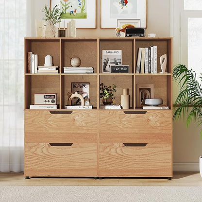 Giantex Bookshelf with 4 Cubes & 2 Drawers, 51” Tall Floor Bookcase with - Image 2