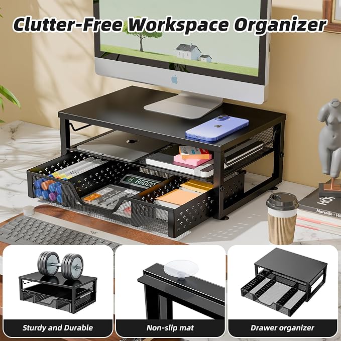Simple Trending Desk Organizer and Accessories, 2-Tier Computer Monitor Stand - Image 8