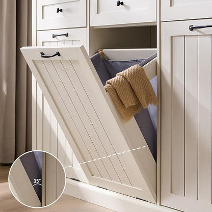Triple Tilt Out Trash Can Cabinet, 20 Gallon Farmhouse Laundry Hamper Cabinet - Image 7