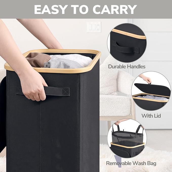 Goodpick Laundry Basket with Wheels, 100L Rolling Laundry Hamper with Lid - Image 5