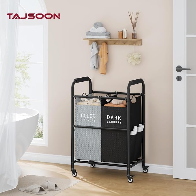 Tajsoon 2 Bag Laundry Sorter Cart, Laundry Hamper Sorter Basket - Image 6