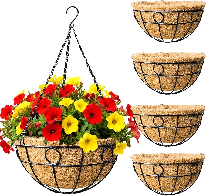 4 Pack 14" Round Metal Hanging Basket by JFFLYIT