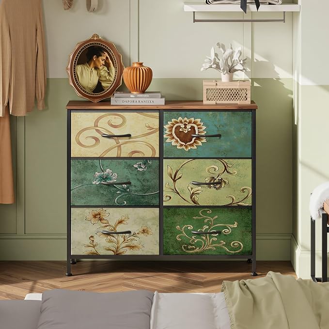 WLIVE Dresser for Bedroom with 6 Drawers, Floral Painted | Closet Dresser - Image 2