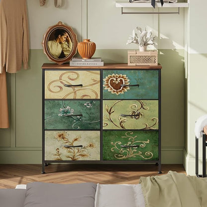 WLIVE Dresser for Bedroom with 6 Drawers, Floral Painted | Closet Dresser - Image 2